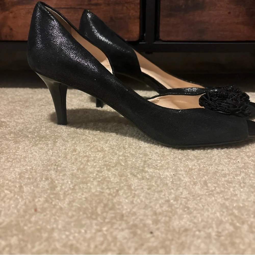 Alex Marie women’s Black Peep-Toe Heels with Floral Accent - Picture 6 of 9